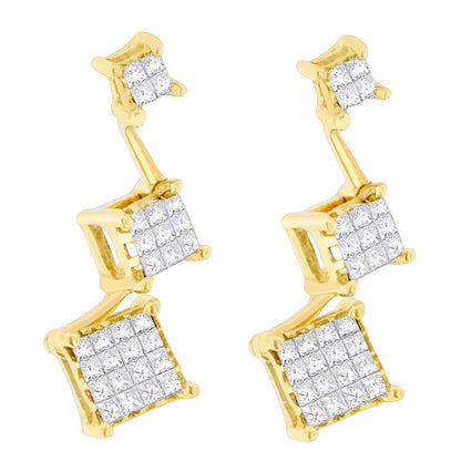 14K Yellow Gold 1 cttw Princess Cut Diamond Earrings (H-I, SI1-SI2) by Bids.com