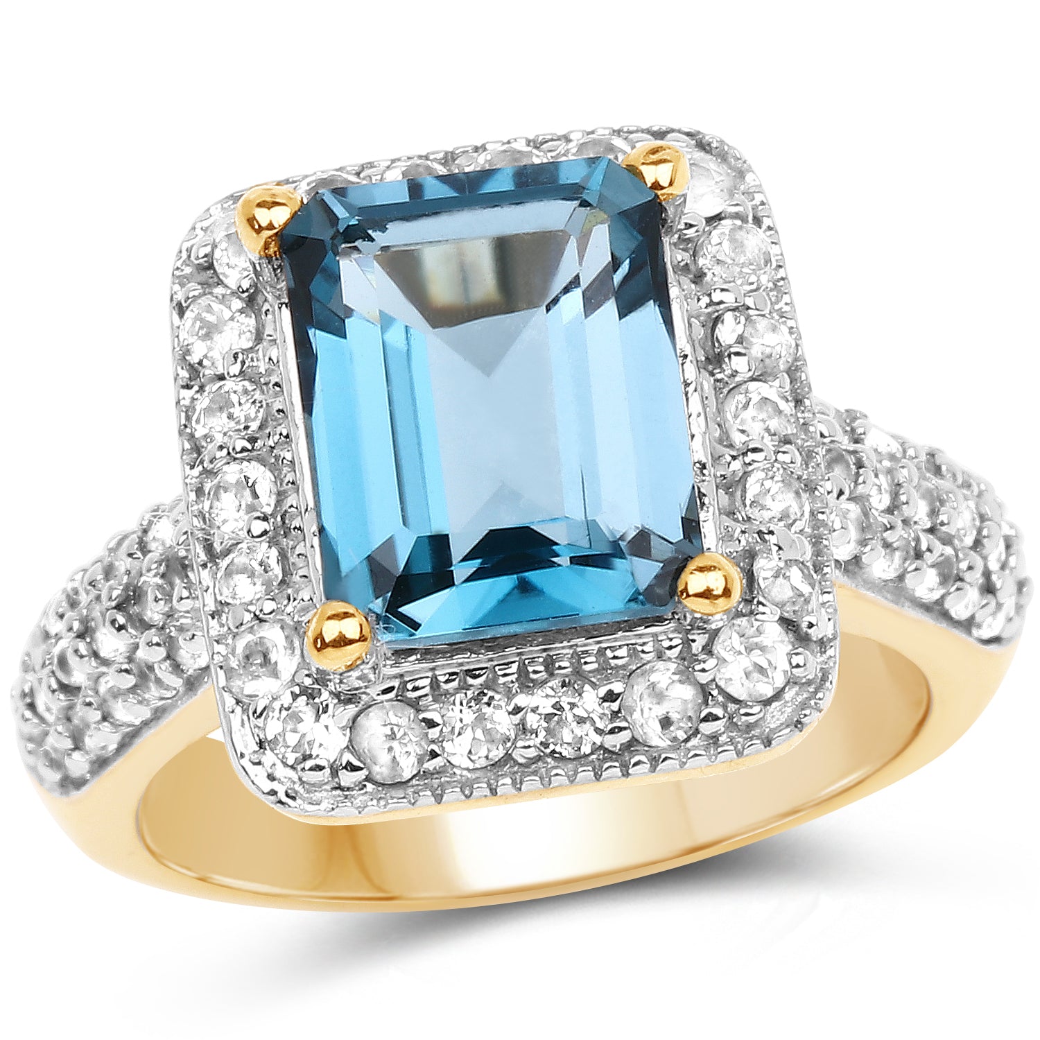 14K Yellow Gold Plated 5.03 Carat Genuine London Blue Topaz and White Topaz .925 Sterling Silver Ring by Bids.com