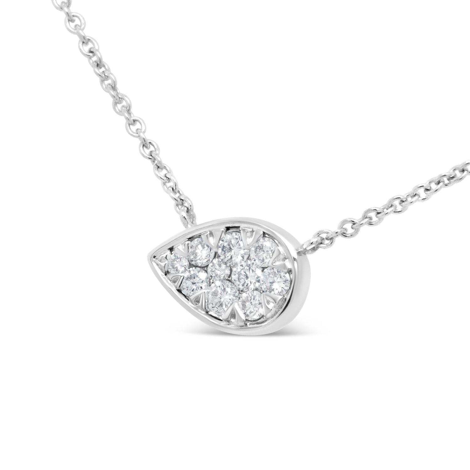 14K White Gold 1/4 Cttw Round Diamond Composite Teardrop Shape 18" Pendant Necklace - (G-H Color, SI2-I1 Clarity) by Bids.com