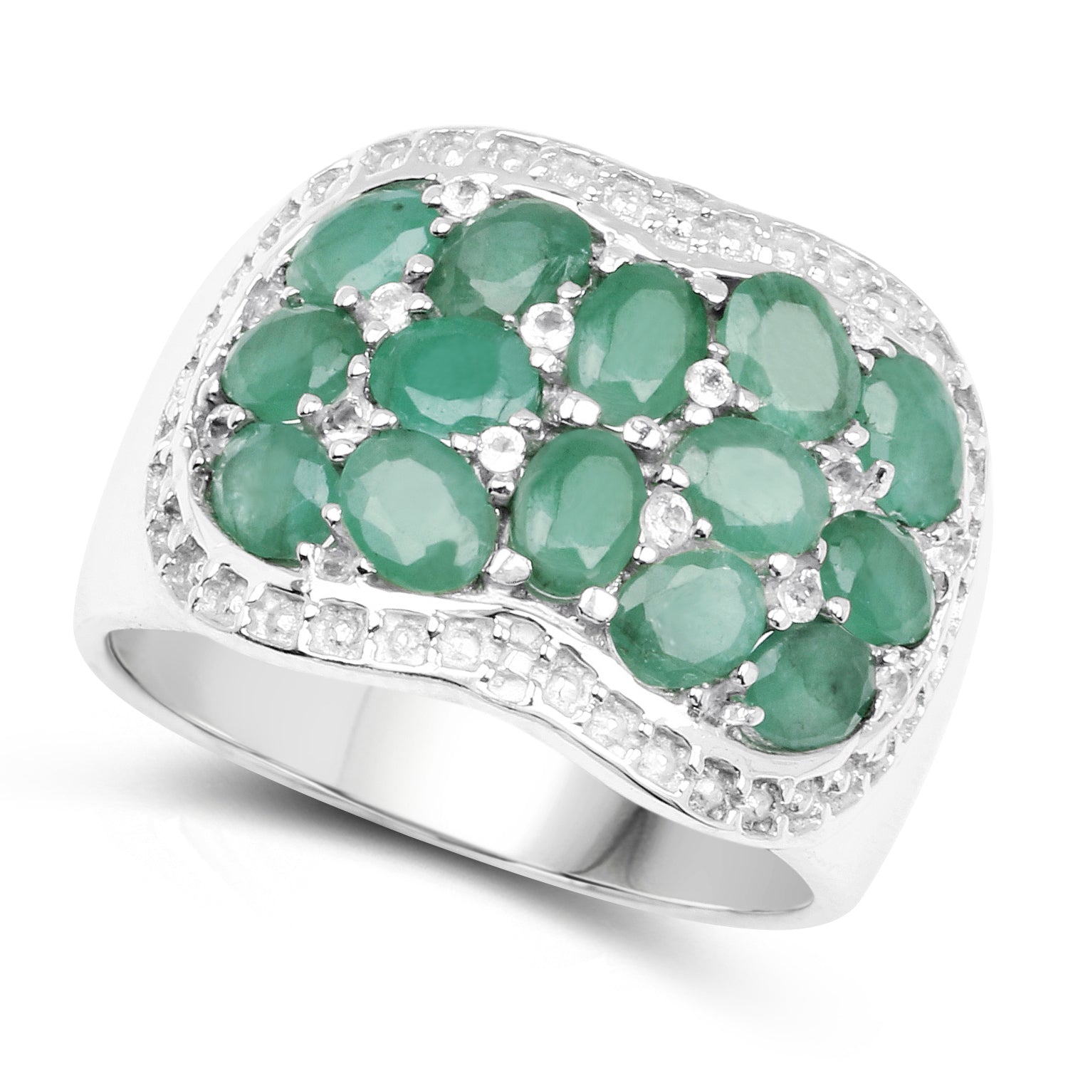 2.20 Carat Genuine Emerald &amp; White Topaz .925 Sterling Silver Ring by Bids.com