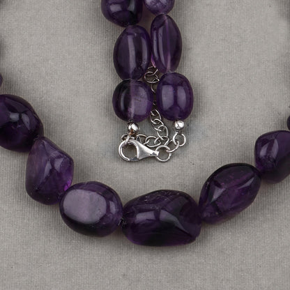 Amethyst Beaded Necklace, Genuine Raw Amethyst Beads Necklace for Women in Sterling Silver, February Birthstone Necklace, Gift for Mom by Bids.com