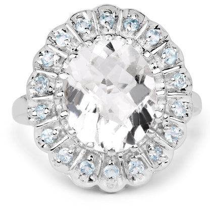 5.90 Carat Genuine Crystal Quartz and Swiss Blue Topaz .925 Sterling Silver Ring by Bids.com
