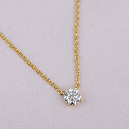 White Moissanite Chain Pendant - 6mm Round Lab Grown Sterling Silver Necklace