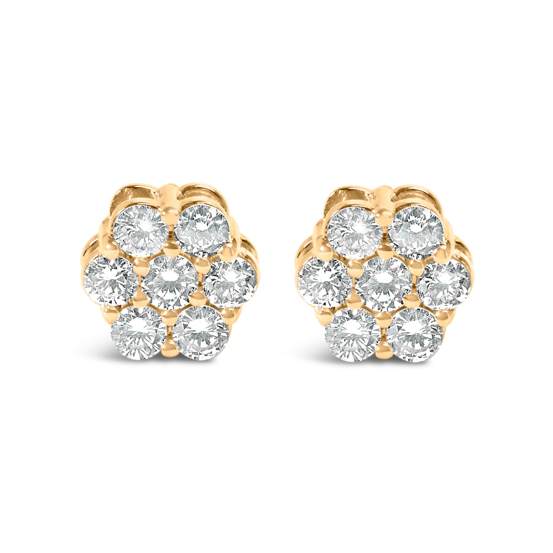 14K Yellow Gold 3/4 Cttw 7 Stone Floral Cluster Round Brilliant Cut Diamond Stud Earrings with Screw Backs (I-J Color, SI2-I1 Clarity) by Bids.com