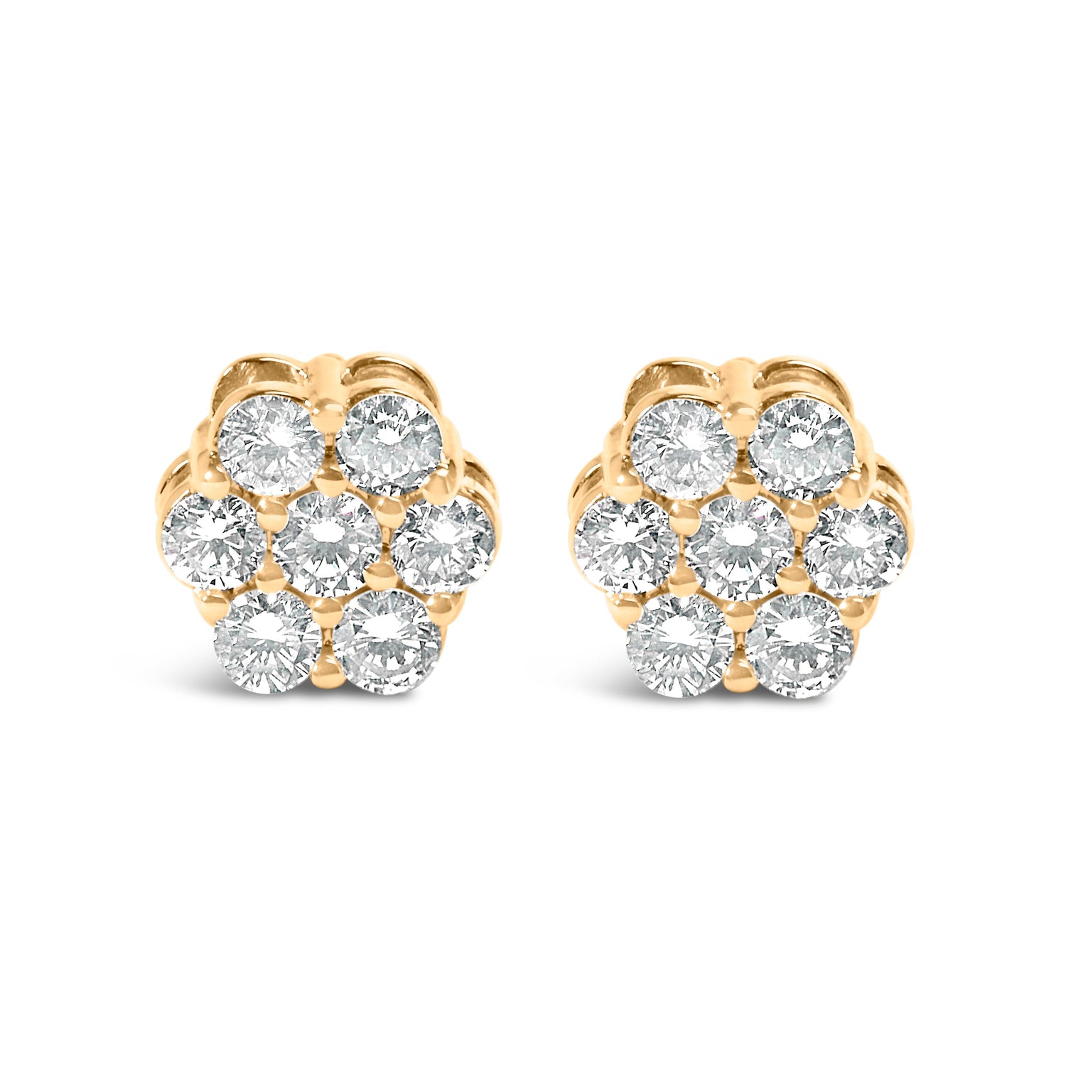 14K Yellow Gold 3/4 Cttw 7 Stone Floral Cluster Round Brilliant Cut Diamond Stud Earrings with Screw Backs (I-J Color, SI2-I1 Clarity) by Bids.com