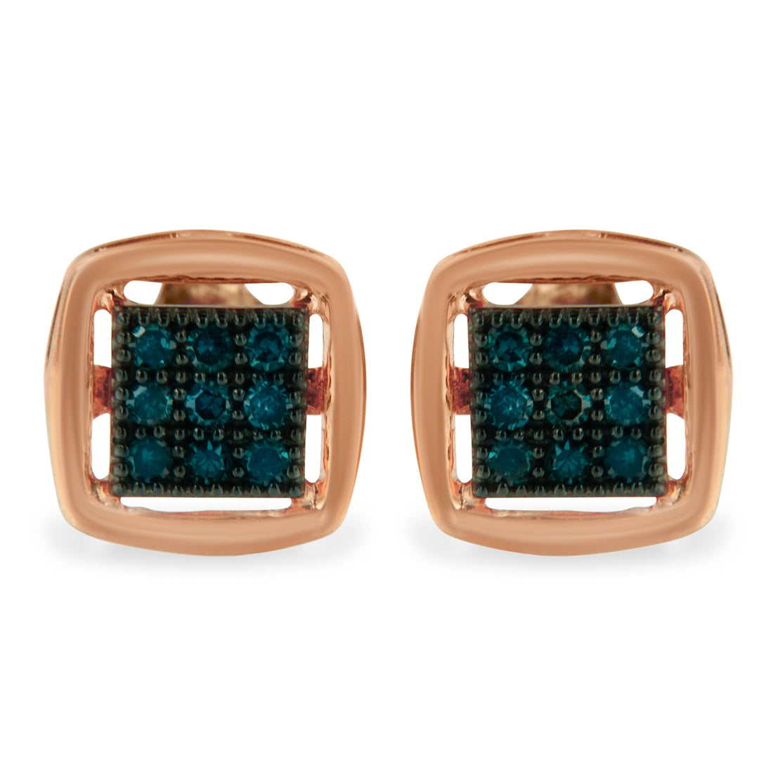 Rose Plated Sterling Silver Rose Cut Treated Diamond Stud Earring (0.25 cttw, Blue Color, I2-I3 Clarity) by Bids.com