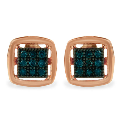 Rose Plated Sterling Silver Rose Cut Treated Diamond Stud Earring (0.25 cttw, Blue Color, I2-I3 Clarity) by Bids.com