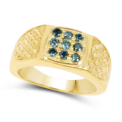14K Yellow Gold Plated 0.36 Carat Genuine Blue Diamond .925 Sterling Silver Ring by Bids.com