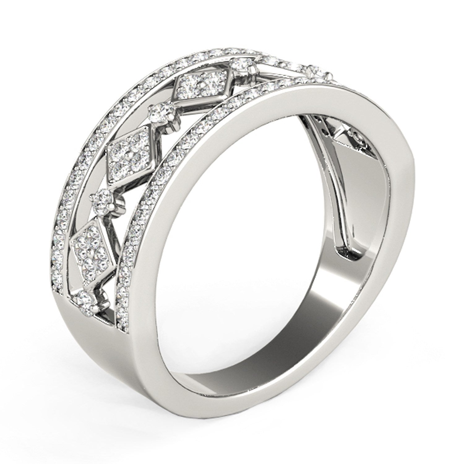 Diamond Studded Square Motif Ring in 14k White Gold (1/2 cttw) by Bids.com