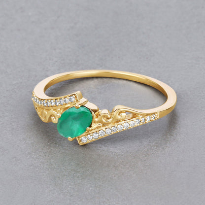 0.51 Carat Genuine Zambian Emerald and White Diamond 14K Yellow Gold Ring by Bids.com