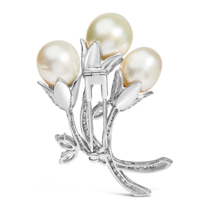 18K White Gold 2 1/5 Cttw Diamond and South Sea Pearl Floral Brooch Pin (G-H Color, VS1-VS2 Clarity) by Bids.com