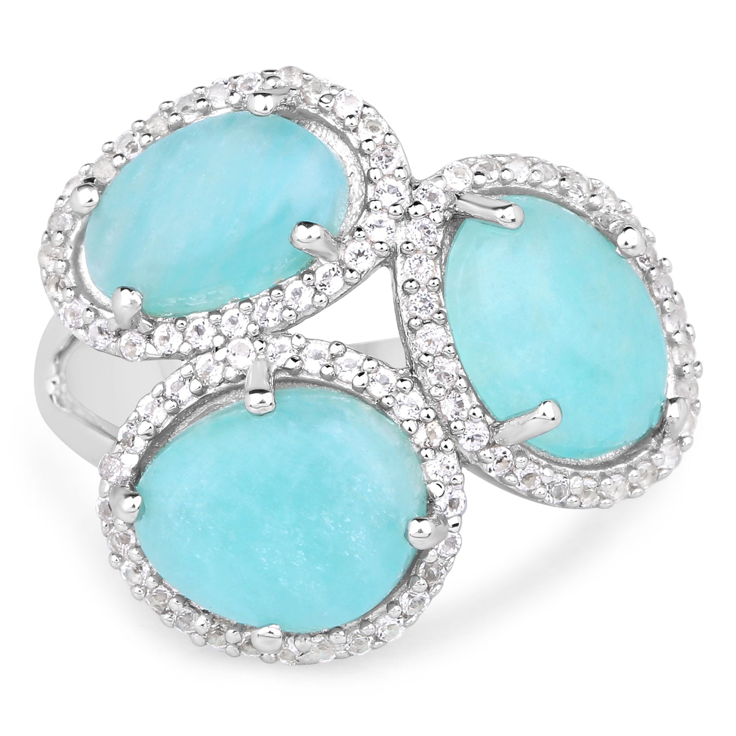 5.30 Carat Genuine Amazonite And White Topaz .925 Sterling Silver Ring by Bids.com