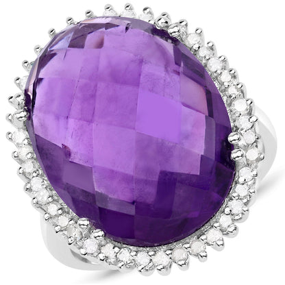 14.90 Carat Genuine Amethyst and White Diamond .925 Sterling Silver Ring by Bids.com