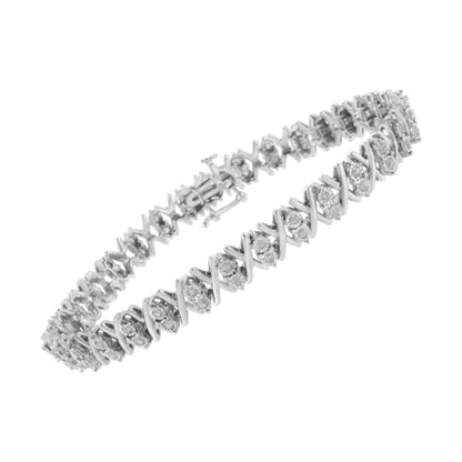 .925 Sterling Silver 1.0 Cttw Diamond Miracle-Set X-Link 7" Tennis Bracelet (I-J Color, I3 Clarity) by Bids.com