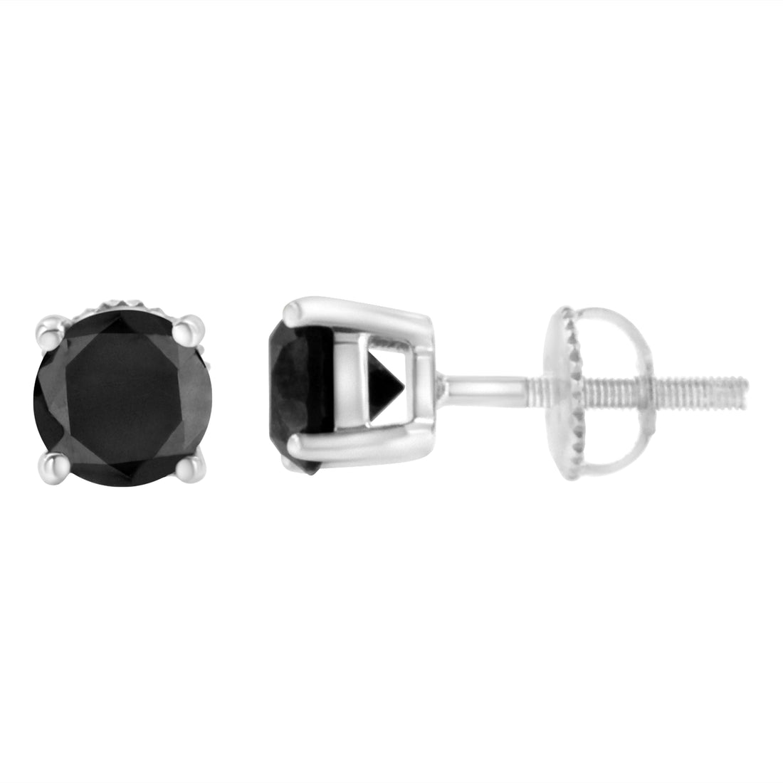 14K White Gold 2.00 Cttw Round Brilliant-Cut Black Diamond Classic 4-Prong Stud Earrings with Screw Backs (Fancy Color-Enhanced, I2-I3 Clarity) by Bids.com