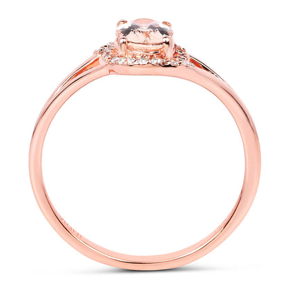 0.78 Carat Genuine Morganite and White Diamond 14K Rose Gold Ring by Bids.com