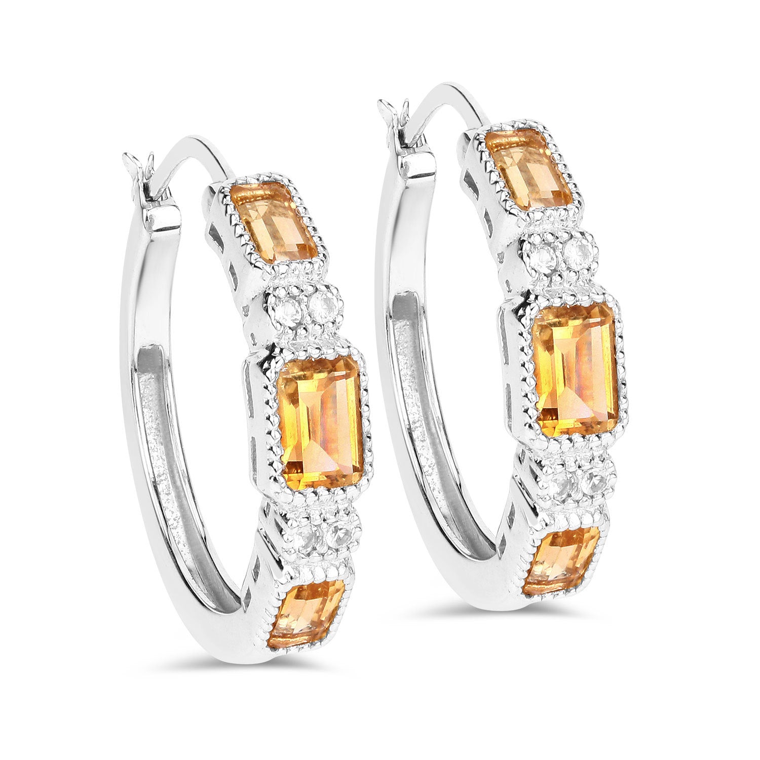 2.88 Carat Genuine Citrine and White Topaz .925 Sterling Silver Earrings by Bids.com
