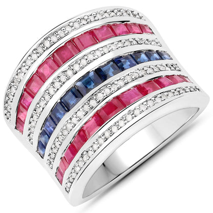 3.36 Carat Genuine Multi Stones .925 Sterling Silver Ring by Bids.com