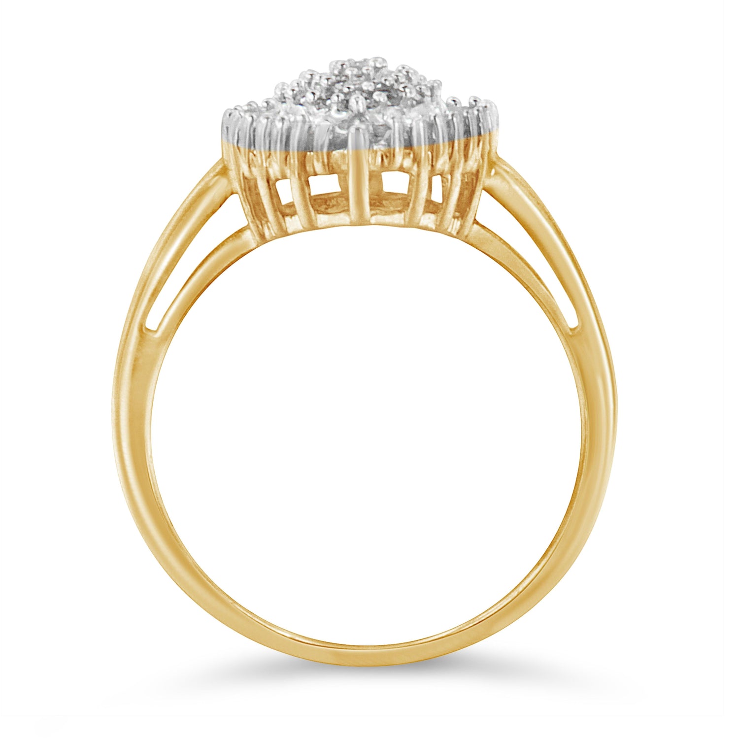 10K Yellow Gold 1/2 Cttw Round &amp; Baguette Cut Diamond Pear Shaped Domed PavÃ© Cluster with Halo Cocktail Ring (J-K Color, I1-I2 Clarity) - Size 4-1/4 by Bids.com