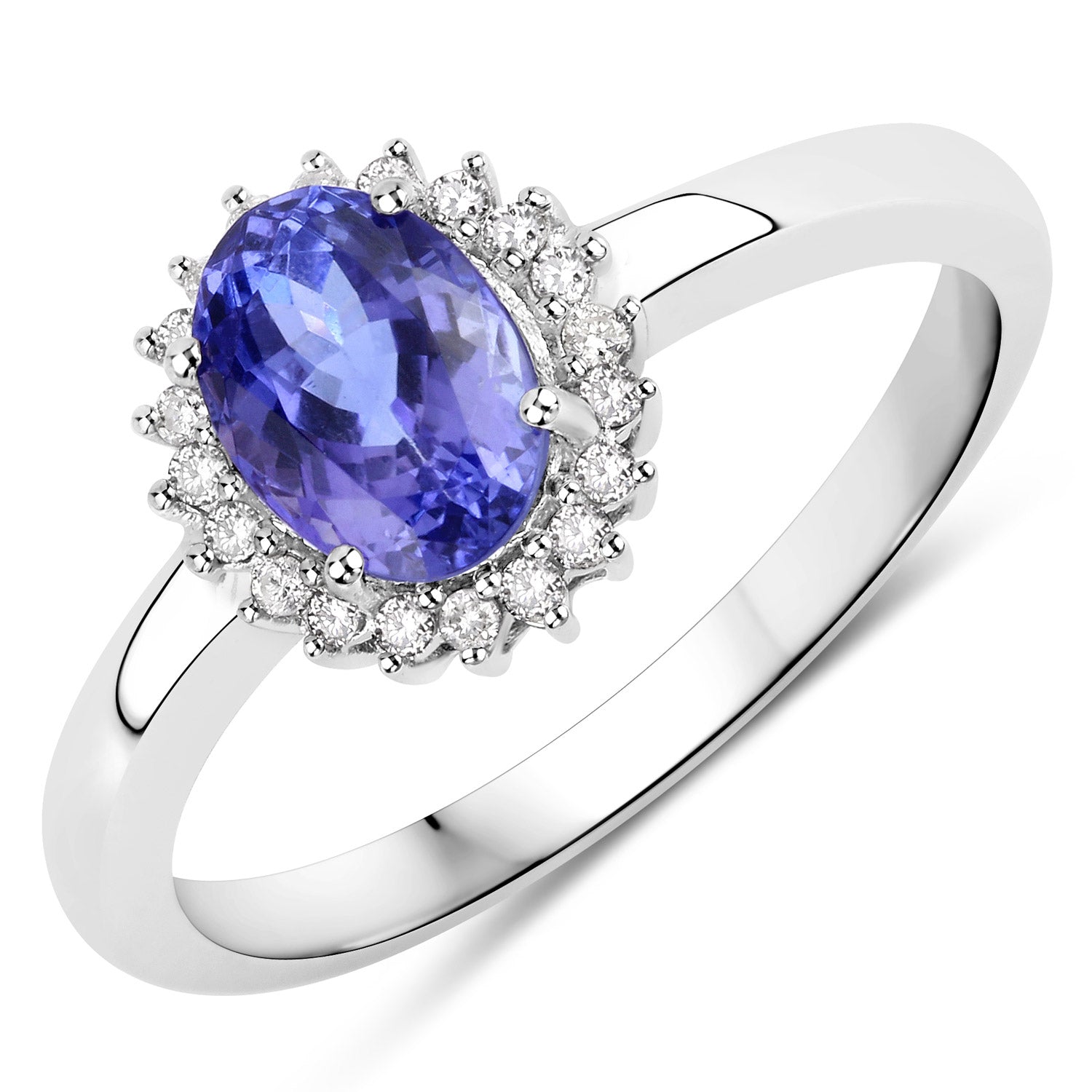 0.86 Carat Genuine Tanzanite and White Diamond 14K White Gold Ring  DestGlow