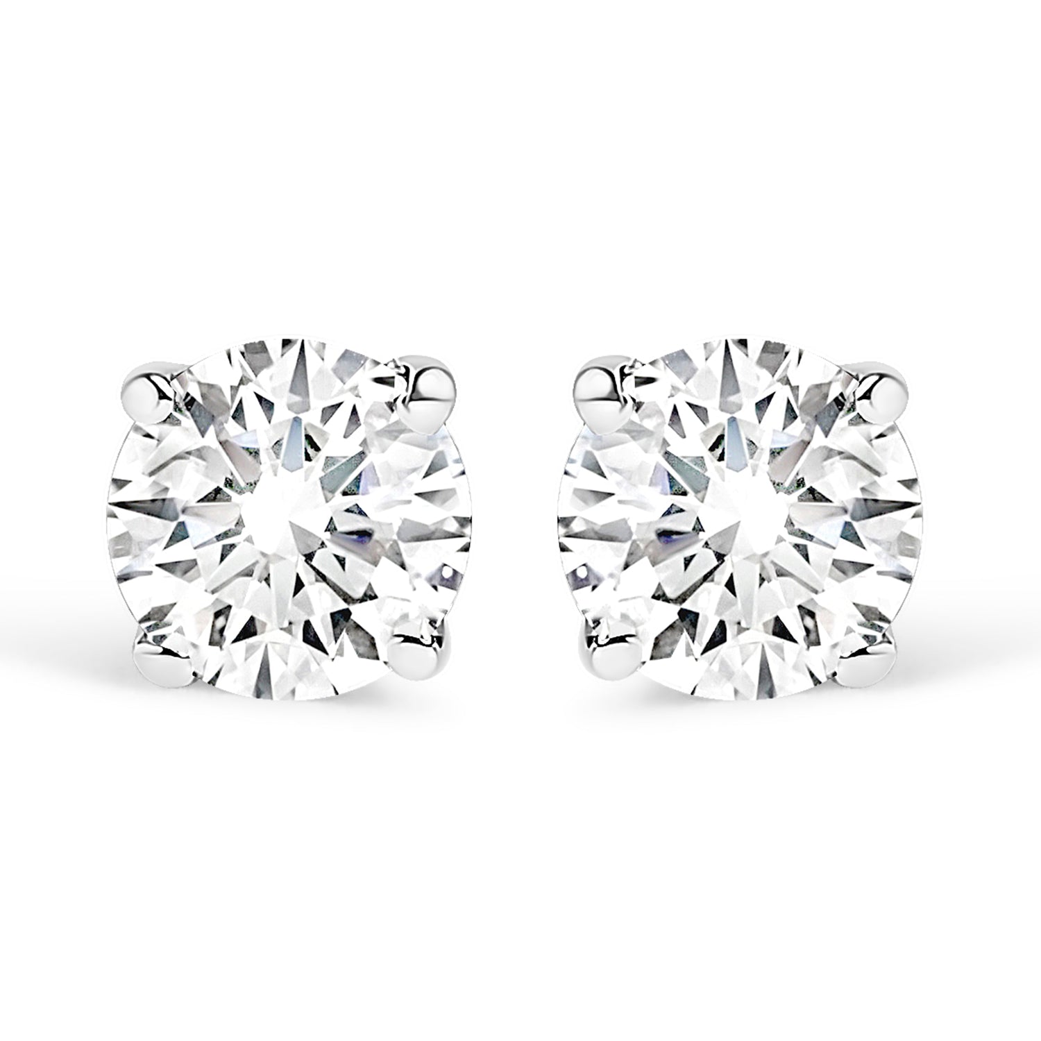 IGI Certified 14K White Gold 1.0 Cttw 4-Prong Set Brilliant Round-Cut Solitaire Natural Diamond Push Back Stud Earrings (G-H Color, I1-I2 Clarity)