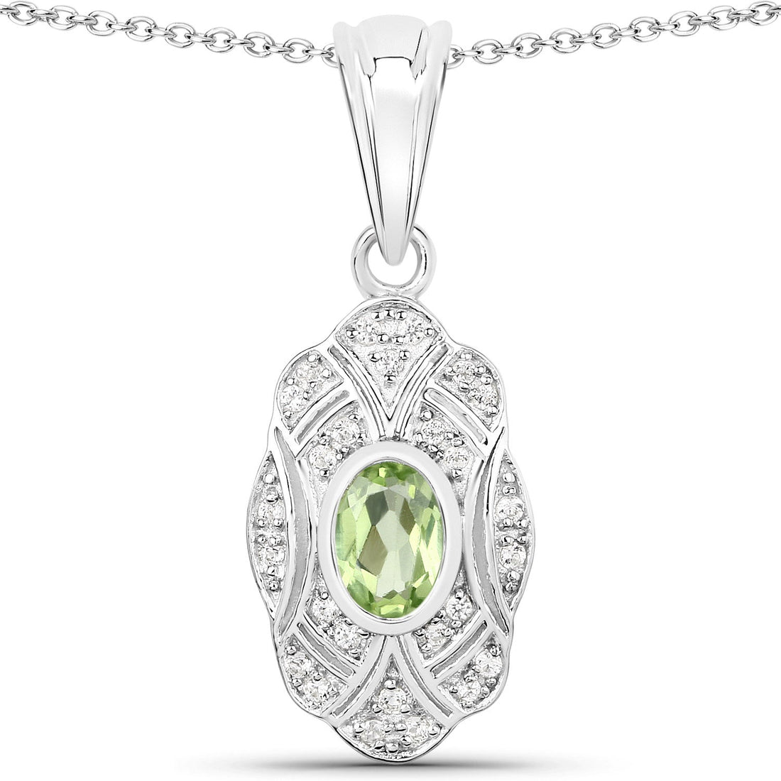 0.55 Carat Genuine Peridot and White Topaz .925 Sterling Silver Pendant by Bids.com