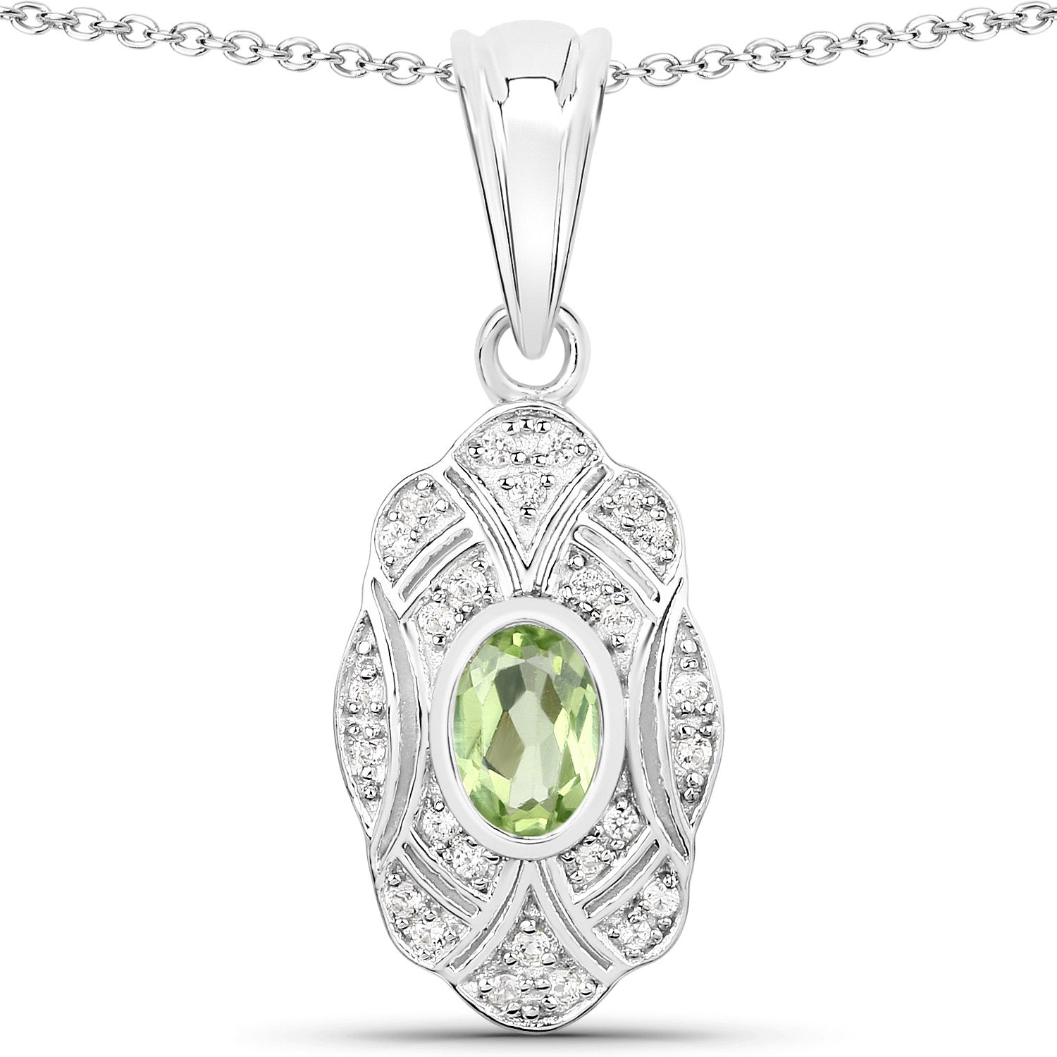 0.55 Carat Genuine Peridot and White Topaz .925 Sterling Silver Pendant by Bids.com