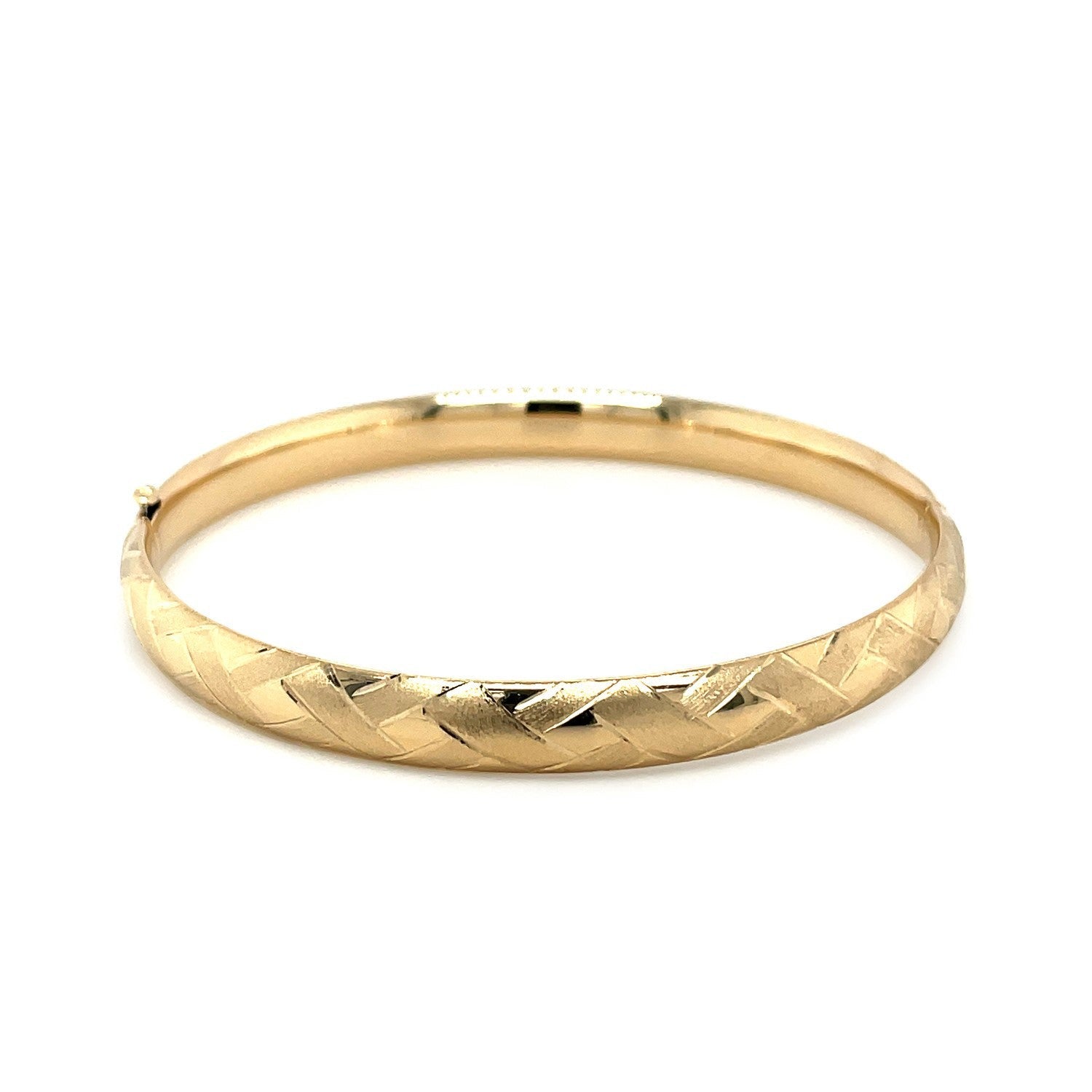 14k Yellow Gold Domed Bangle with a Weave Motif by Bids.com