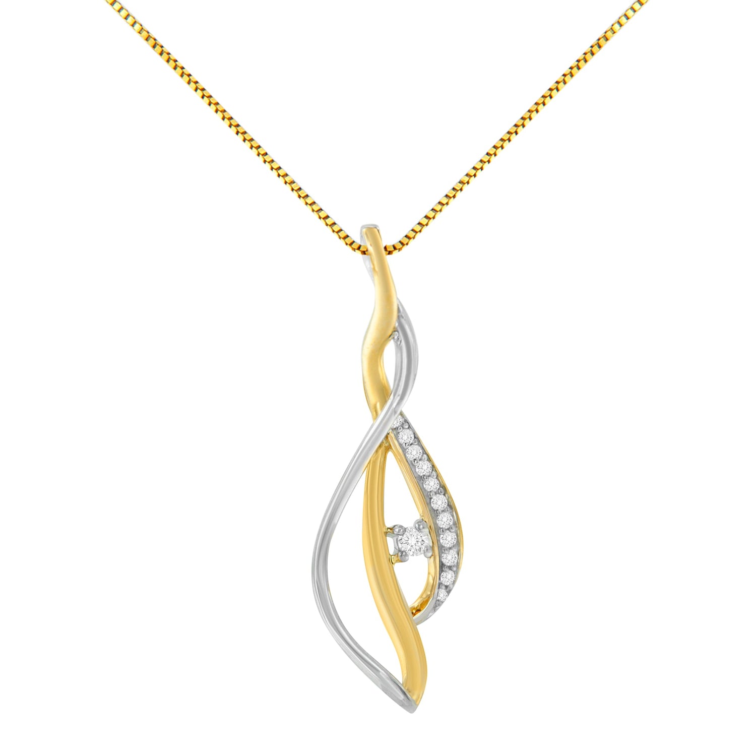 10K Yellow and White Gold Round Cut Diamond Accent Cascade 18" Pendant Necklace (J-K Color, I2-I3 Clarity) by Bids.com