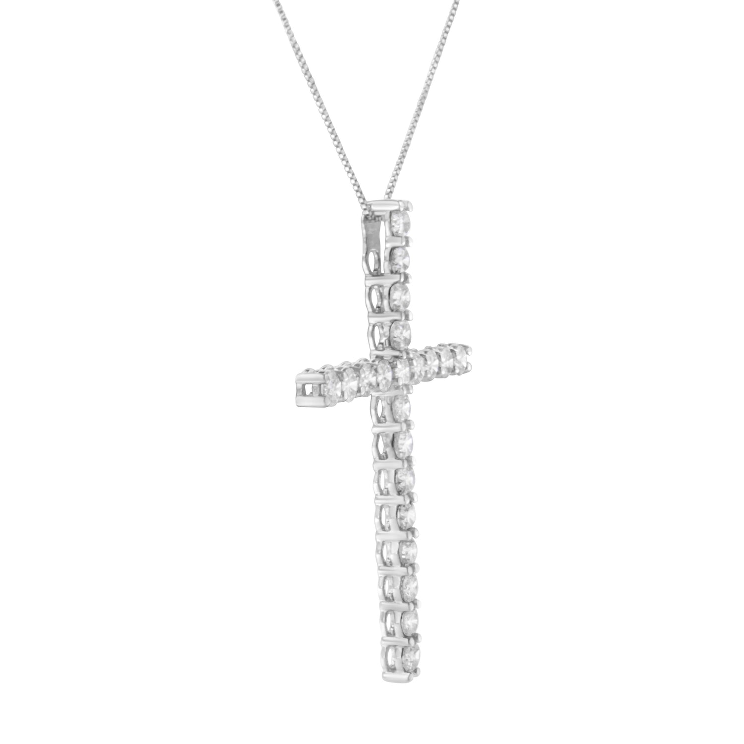 .925 Sterling Silver 4.0 Cttw Diamond 2-1/4" Cross Pendant with Box Chain Necklace (I-J Color, I1-I2 Clarity) - 18" by Bids.com
