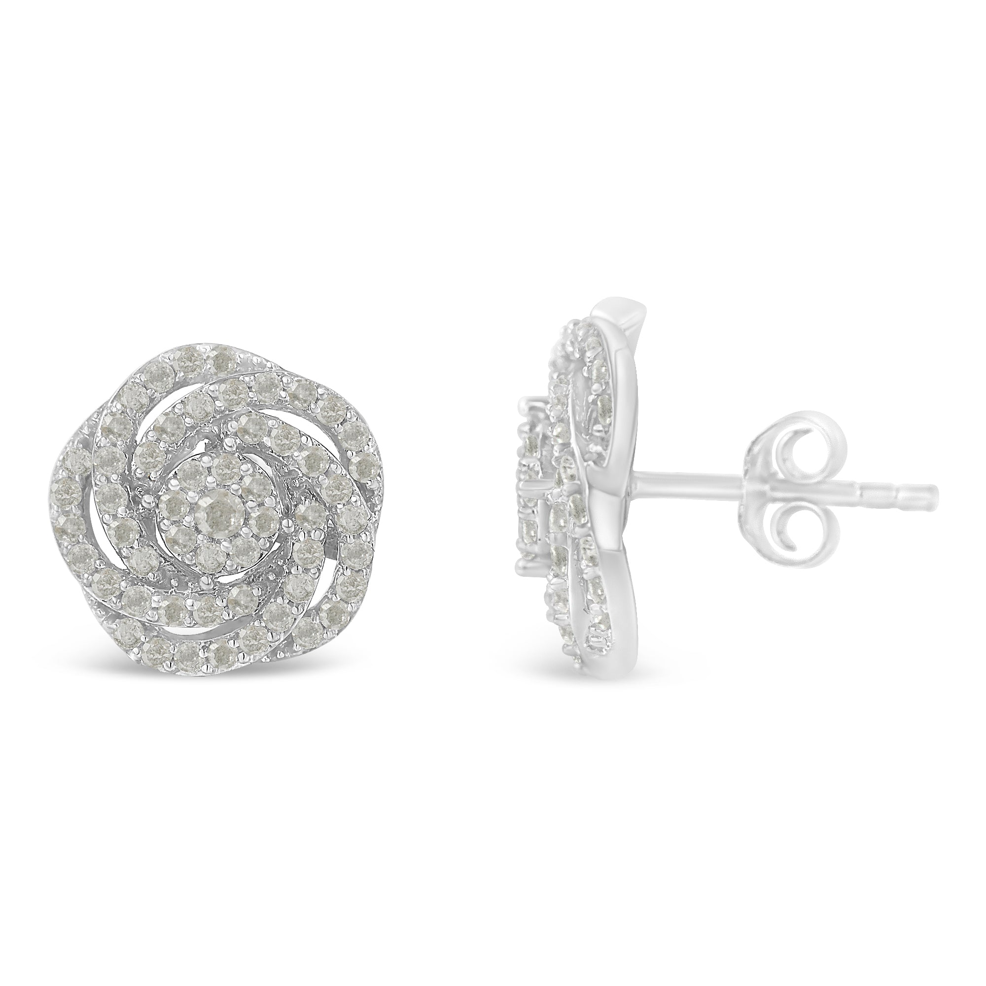 10k White Gold Rose-Cut Diamond Floral Cluster Earrings (1 cttw, I-J Color, I2-I3 Clarity) by Bids.com