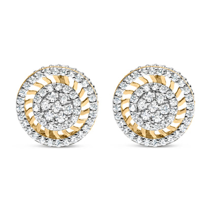 10K Yellow Gold 1.00 Cttw Diamond Halo Radiant Sunburst Stud Earrings (I-J Color, I2-I3 Clarity) by Bids.com