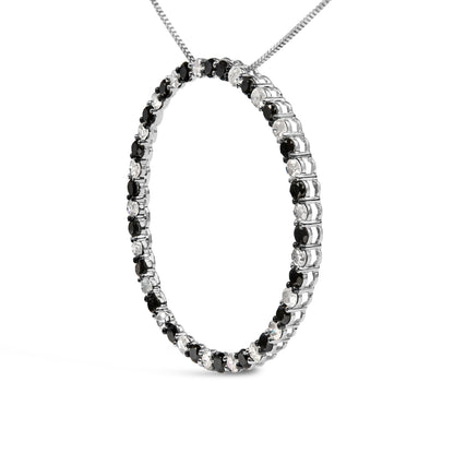 .925 Sterling Silver 3.0 Cttw Alternating Black and White Diamond Open Hoop Circle Pendant Necklace (H-I Color, I3 Clarity) - 18" Inches by Bids.com