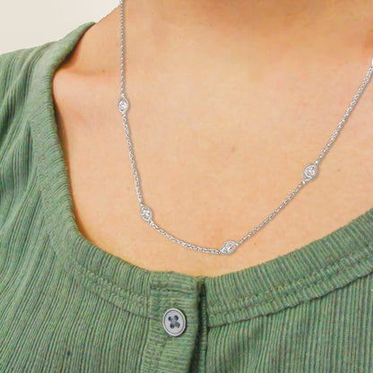 14K White Gold 1.00 Cttw Bezel Set Round Diamond Marquise Shaped Milgrain Station 18" Collar Necklace (G-H Color, SI1-SI2 Clarity) by Bids.com
