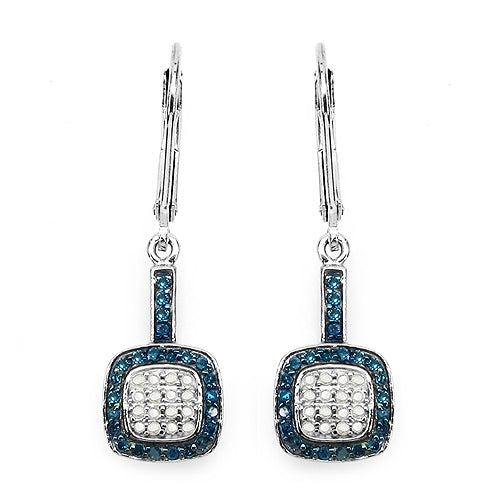 0.45 Carat Genuine Blue Diamond &amp; White Diamond .925 Sterling Silver Earrings  DestGlow