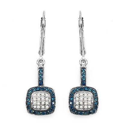 0.45 Carat Genuine Blue Diamond &amp; White Diamond .925 Sterling Silver Earrings  DestGlow