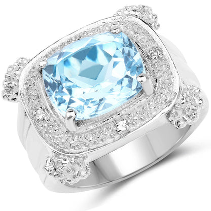 4.90 Carat Genuine Blue Topaz &amp; White Topaz .925 Sterling Silver Ring  DestGlow