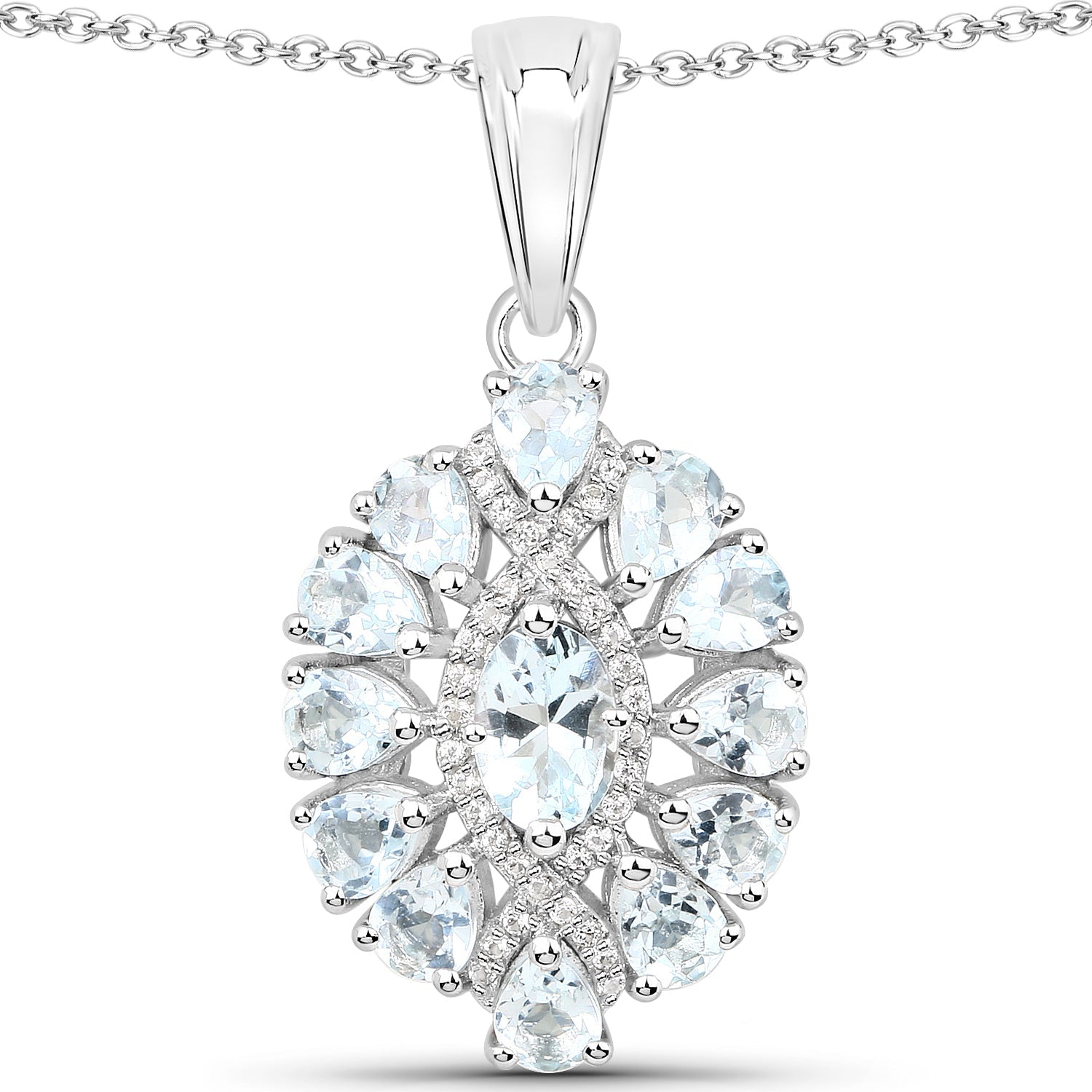 1.89 Carat Genuine Aquamarine and White Topaz .925 Sterling Silver Pendant by Bids.com