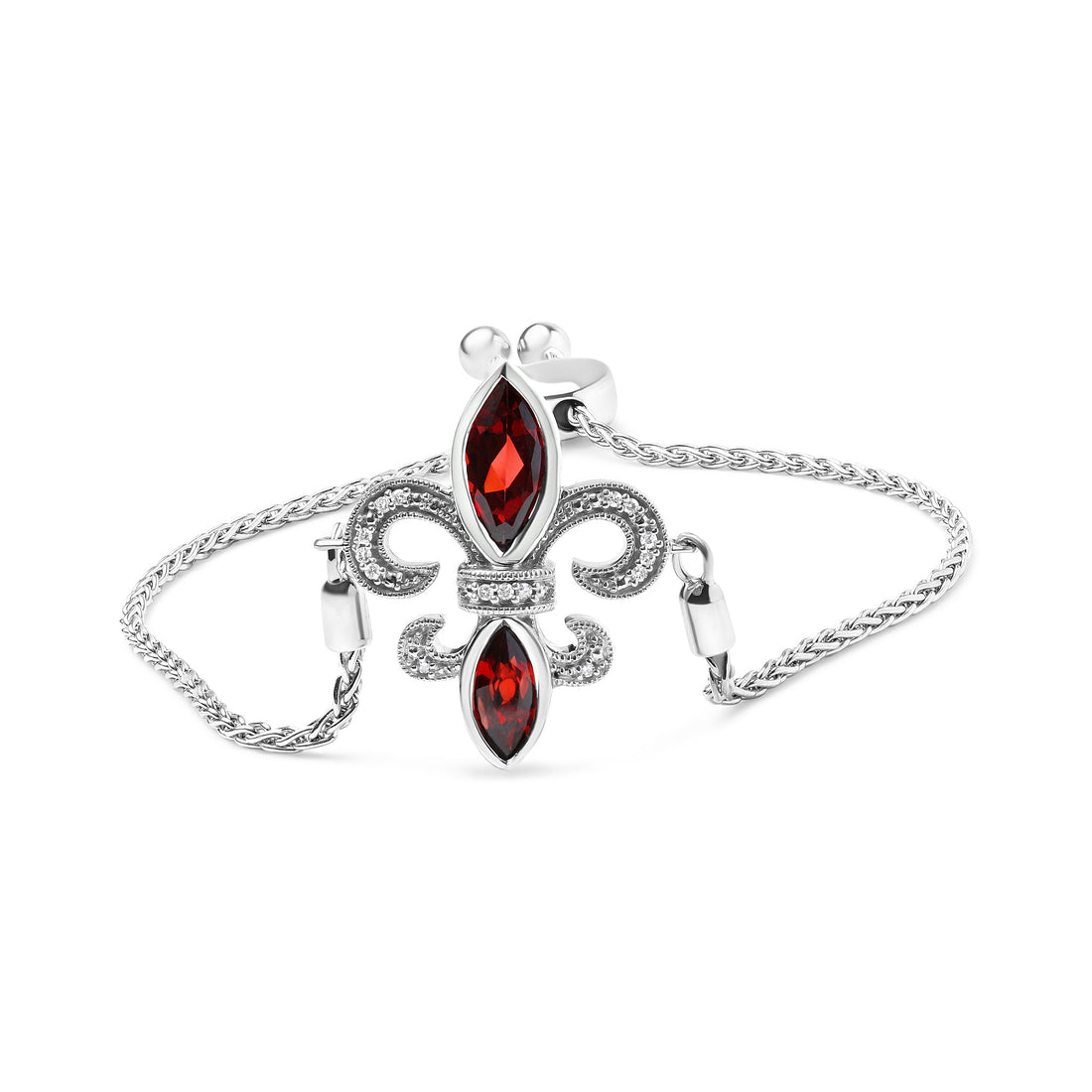 .925 Sterling Silver Marquise Garnet and Diamond Accent Lariat 4â€-10â€ Fleur De Lis Adjustable Bolo Bracelet (H-I Color, SI1-SI2 Clarity) by Bids.com