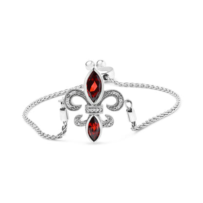 .925 Sterling Silver Marquise Garnet and Diamond Accent Lariat 4â€-10â€ Fleur De Lis Adjustable Bolo Bracelet (H-I Color, SI1-SI2 Clarity) by Bids.com
