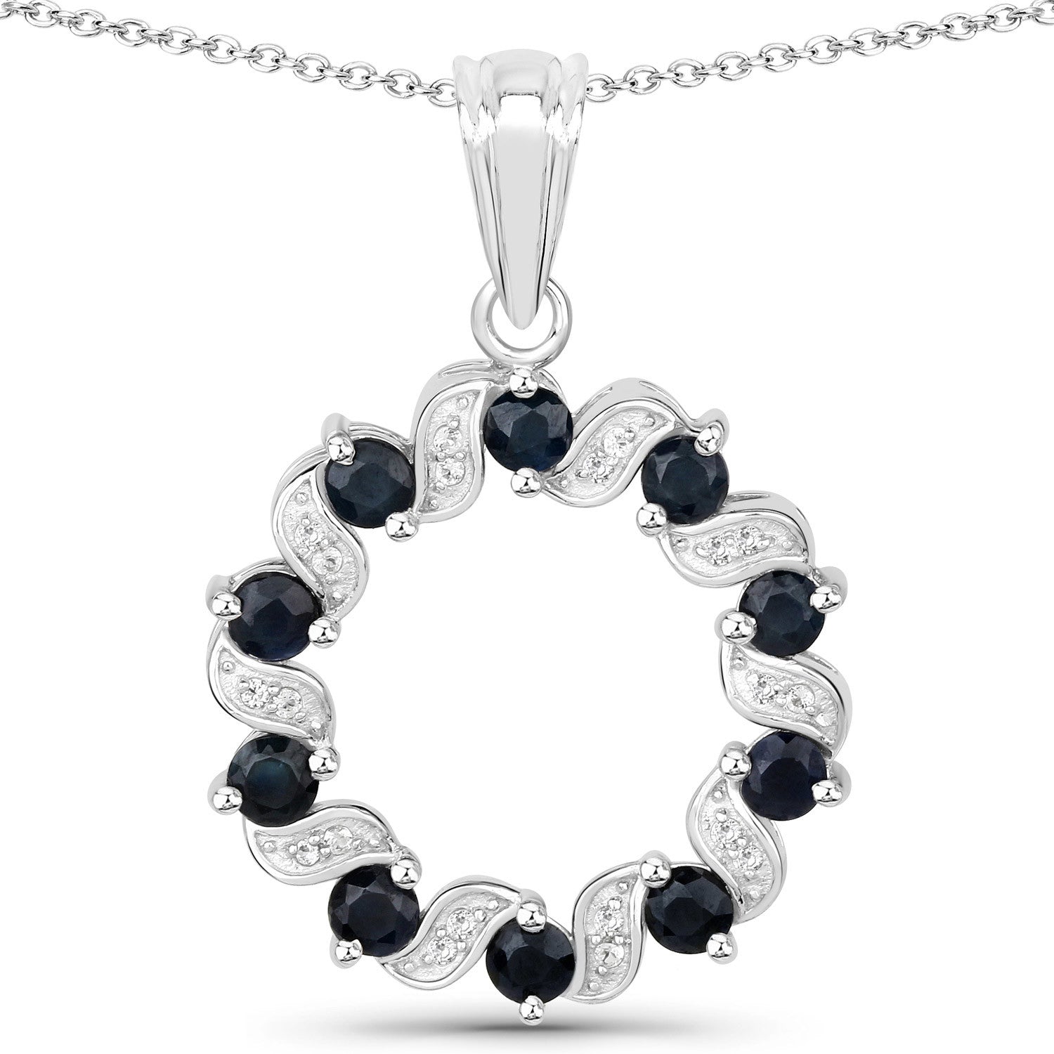 1.30 Carat Genuine Blue Sapphire and White Topaz .925 Sterling Silver Pendant by Bids.com