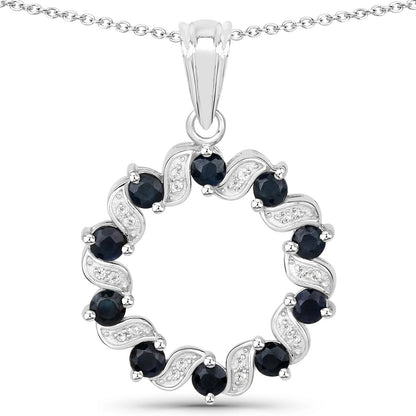 1.30 Carat Genuine Blue Sapphire and White Topaz .925 Sterling Silver Pendant by Bids.com