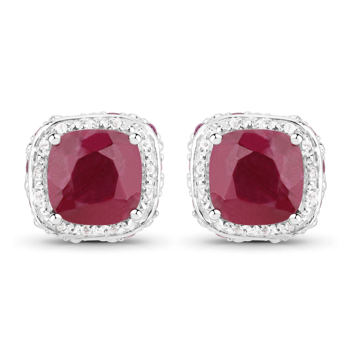 6.12 Carat Dyed Ruby, Ruby and White Topaz .925 Sterling Silver Earrings by Bids.com