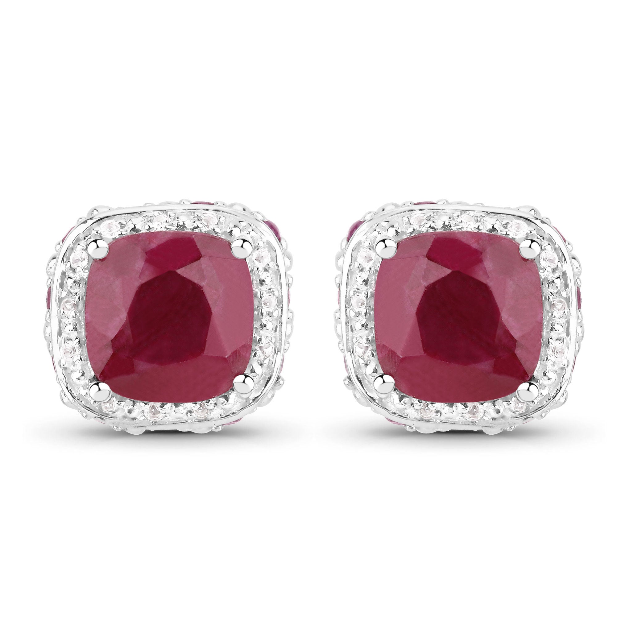 6.12 Carat Dyed Ruby, Ruby and White Topaz .925 Sterling Silver Earrings by Bids.com