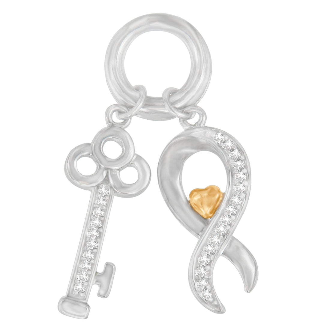 Two Tone .925 Sterling Silver 1/6 cttw Diamond Symbol Key Pendant Necklace (H-I, I1-I2)  DestGlow