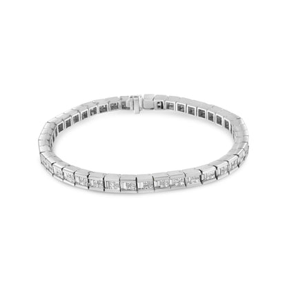 14K White Gold 4 3/8 Cttw Alternating Invisible Set Princess and Baguette Diamond Tennis Bracelet (G-H Color, VS1-VS2 Clarity) - Size 7" by Bids.com