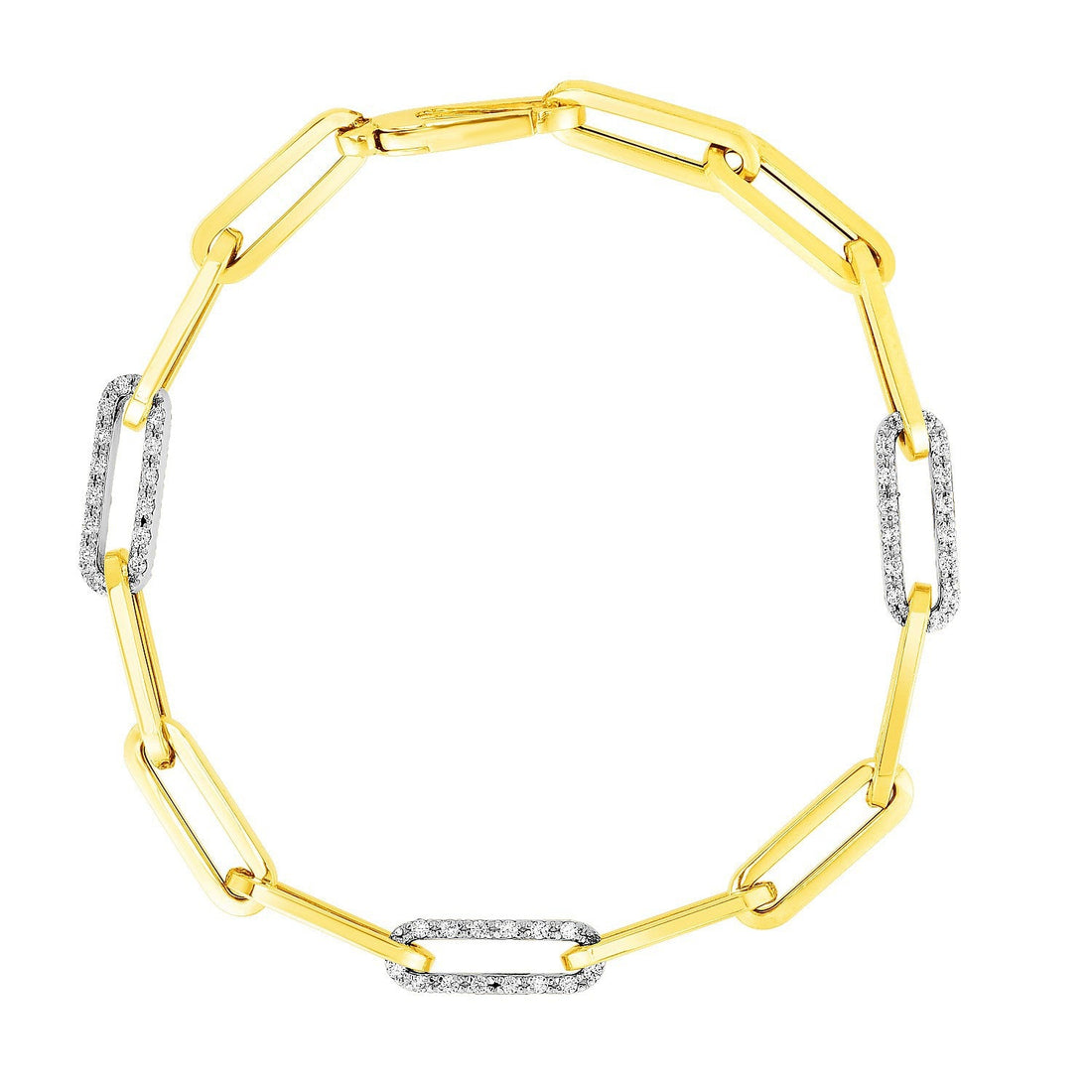 14k Yellow Gold 7 1/2 inch Paperclip Chain Bracelet with Three Diamond Links by Bids.com