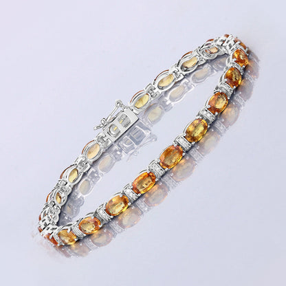 12.33 Carat Genuine Orange Sapphire and White Diamond 14K White Gold Bracelet by Bids.com