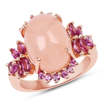 14K Rose Gold Plated 9.13 Carat Genuine Morganite and Rhodolite .925 Sterling Silver Ring by Bids.com