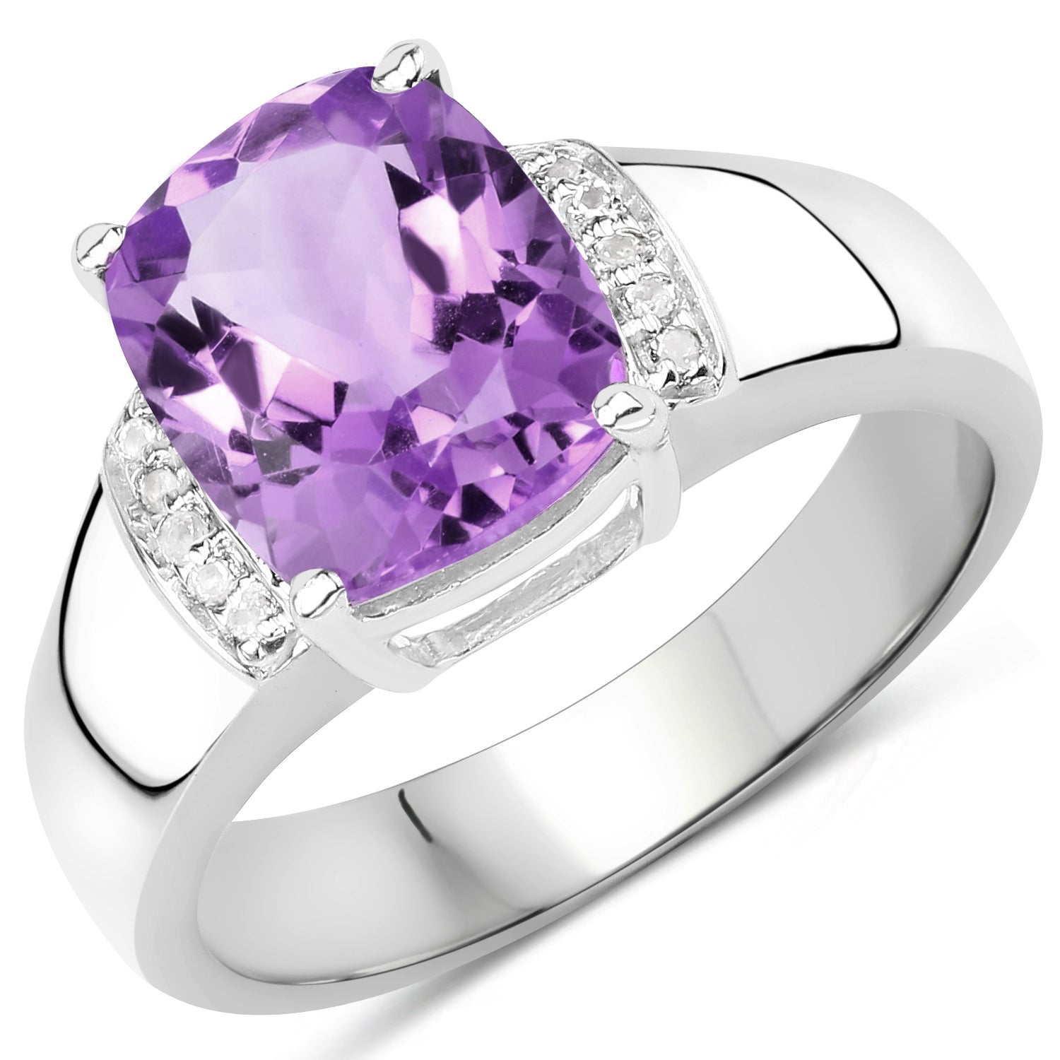 2.65 Carat Genuine  Amethyst and White Topaz .925 Sterling Silver Ring  DestGlow